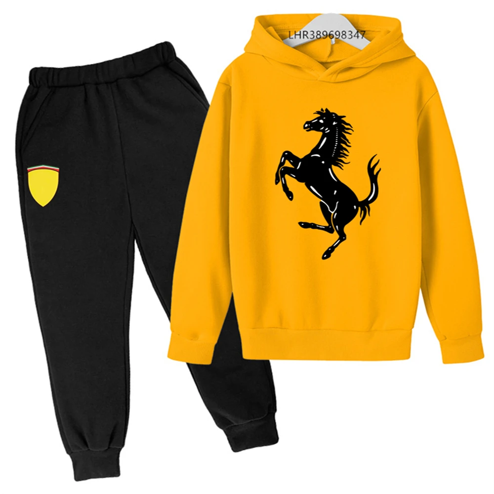 

Autumn clothing Flying Horse racing printing Suitable for children's hooded outerwear set 3-12 years Boys girls sweatshirt