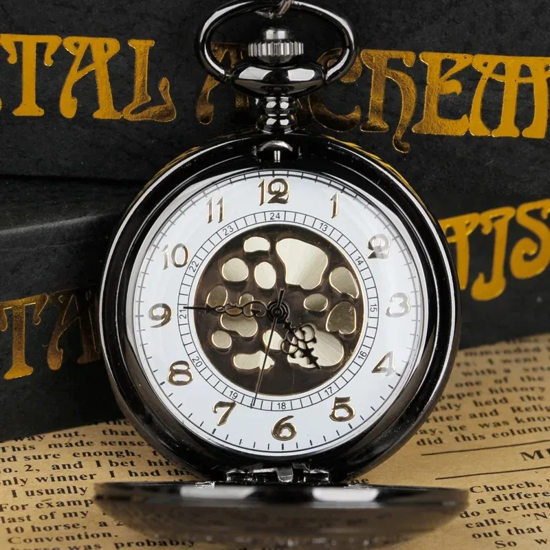 블랙 할로우 쿼츠 주머니 시계 레트로 디지털 펜던트 목걸이 체인 시계 쥬얼리 여성을위한 독특한 시계 선물 남성