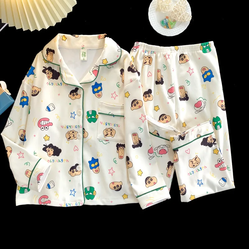

Cute 2Pcs Crayon Shin-Chan Children Pajama Kawaii Girs Velvet Fleece Warm Fashion Cute Parent-Child Autumn Winter Anime Homewear