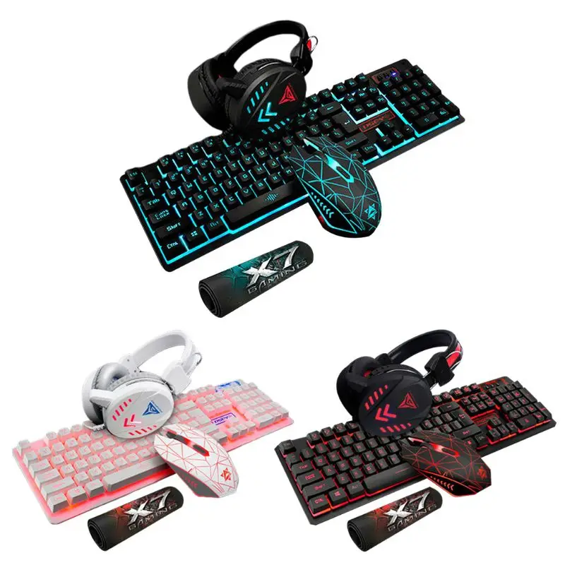 4 Pcs/Set Computer Keyboard Gaming Mouse Headphone Mouse Pad for Home Office