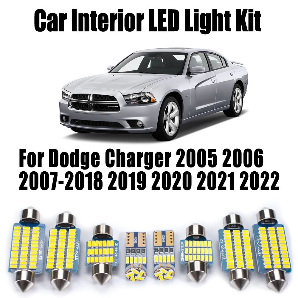 For Dodge Charger 2005 2006- 2018 2019 2020 2021 2022 Car Vanity Mirror Bulbs Canbus LED Interior Door Ceiling Trunk Light Kit