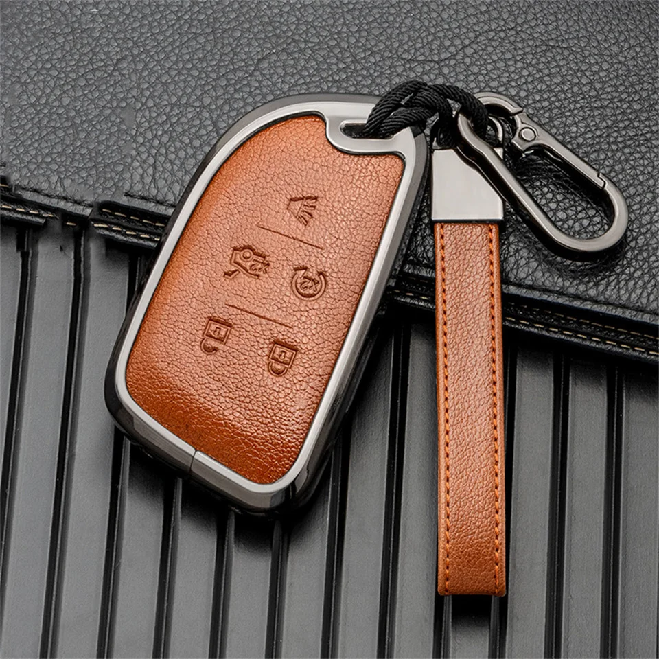 

Zinc Alloy Car Remote Key Case Keyless Fob Cover Holder Bag Key Chain For Cadillac CT5 2019 2020 5 Buttons Smart Key Car Styling