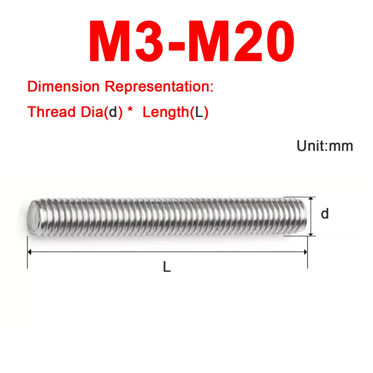 M3M4M5 304 Stainless Steel Full Tooth Double Head Screw Stud