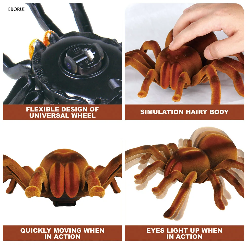 EBORUI RC Spider Remote Control Animal Large Size Realistic Tarantula Prank Gift Toys Vehicle Car Electric Kids Birthday Toys