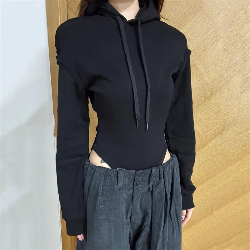 

Woman sweatshirts New elastic slim fit hooded long sleeved top for winter 2025 Cotton blend women's hoodie pullover y2k Bodysuit