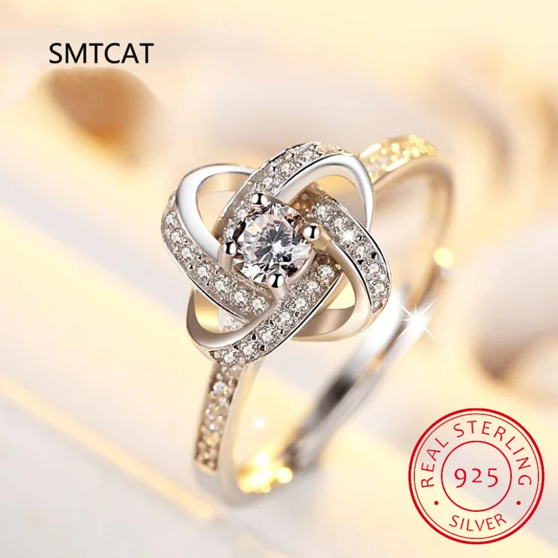 Simulated Moissanite Four Leaf Clover Rings for Women D Color VVS1 Real 925 Sterling Silver Wedding Party Exquisite Fine Jewelry