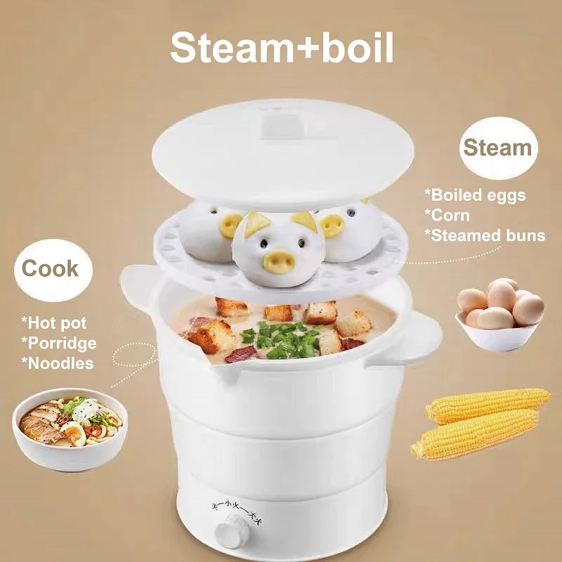 220 V faltbarer Elektroherd, Mini-Reise-Wasserkocher, tragbar, 2 Gänge, verstellbar, Koch-Nudeltopf, Multifunktionstopf, 1,2 l