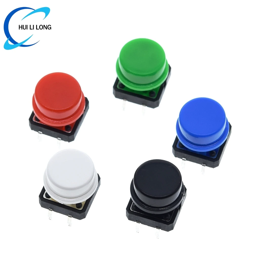 25PCS Tactile Push Button Switch Momentary 12*12*7.3MM Micro switch button + 25PCS Tact Cap(5 colors) for Arduino Switch