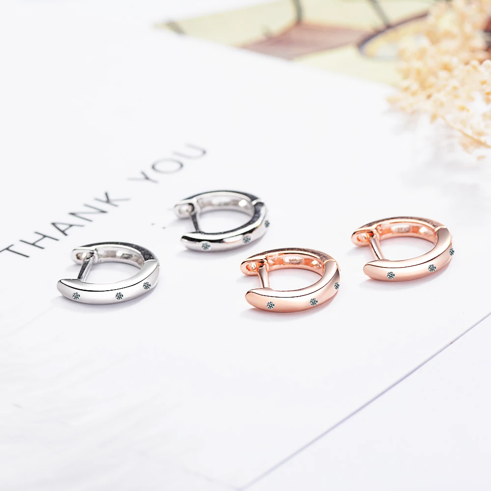 925 Sterling Silver Simple U Shape AAA+Cubic Zirconia Small Hoop Earring for Women Top Quality 925 Silver Jewelry Rose Gold