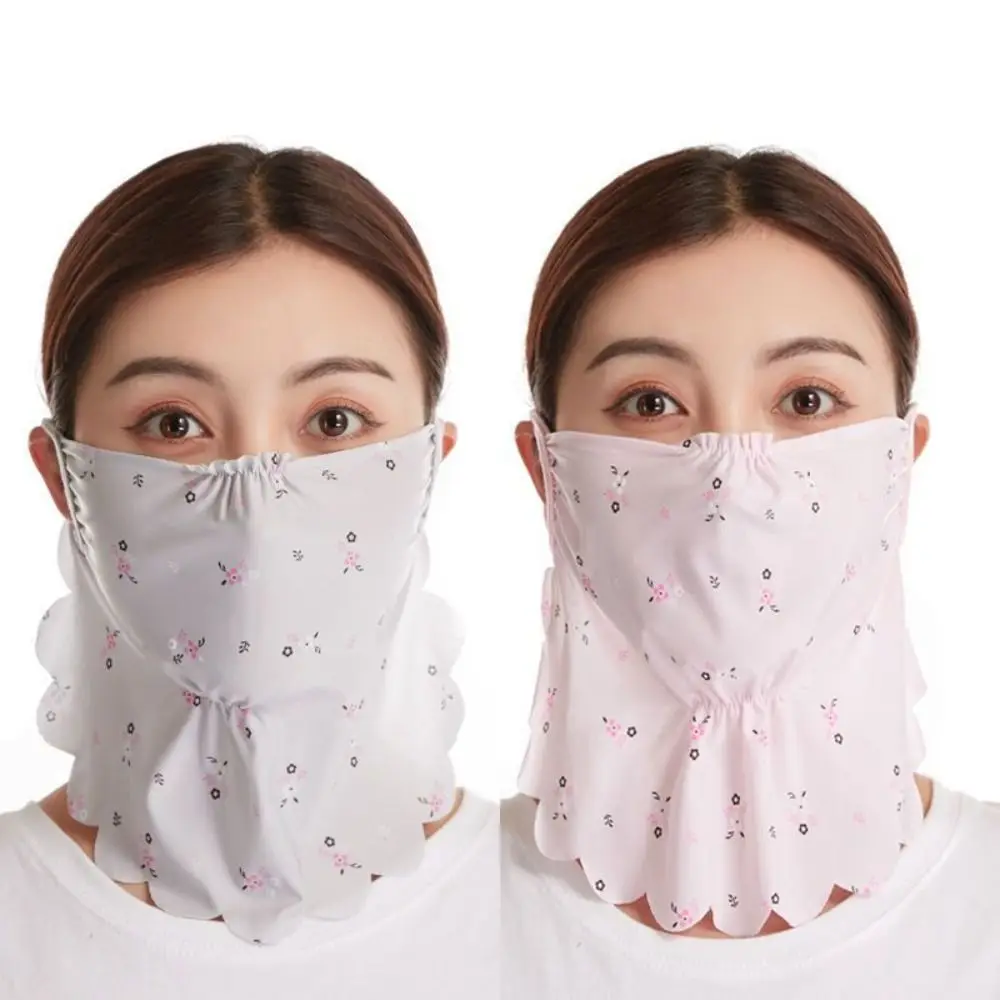 UV Protection Ice Silk Mask Summer Face Scarves Sunscreen Veil Face Gini Mask Face Mask Flower Pattern Face Cover Sports