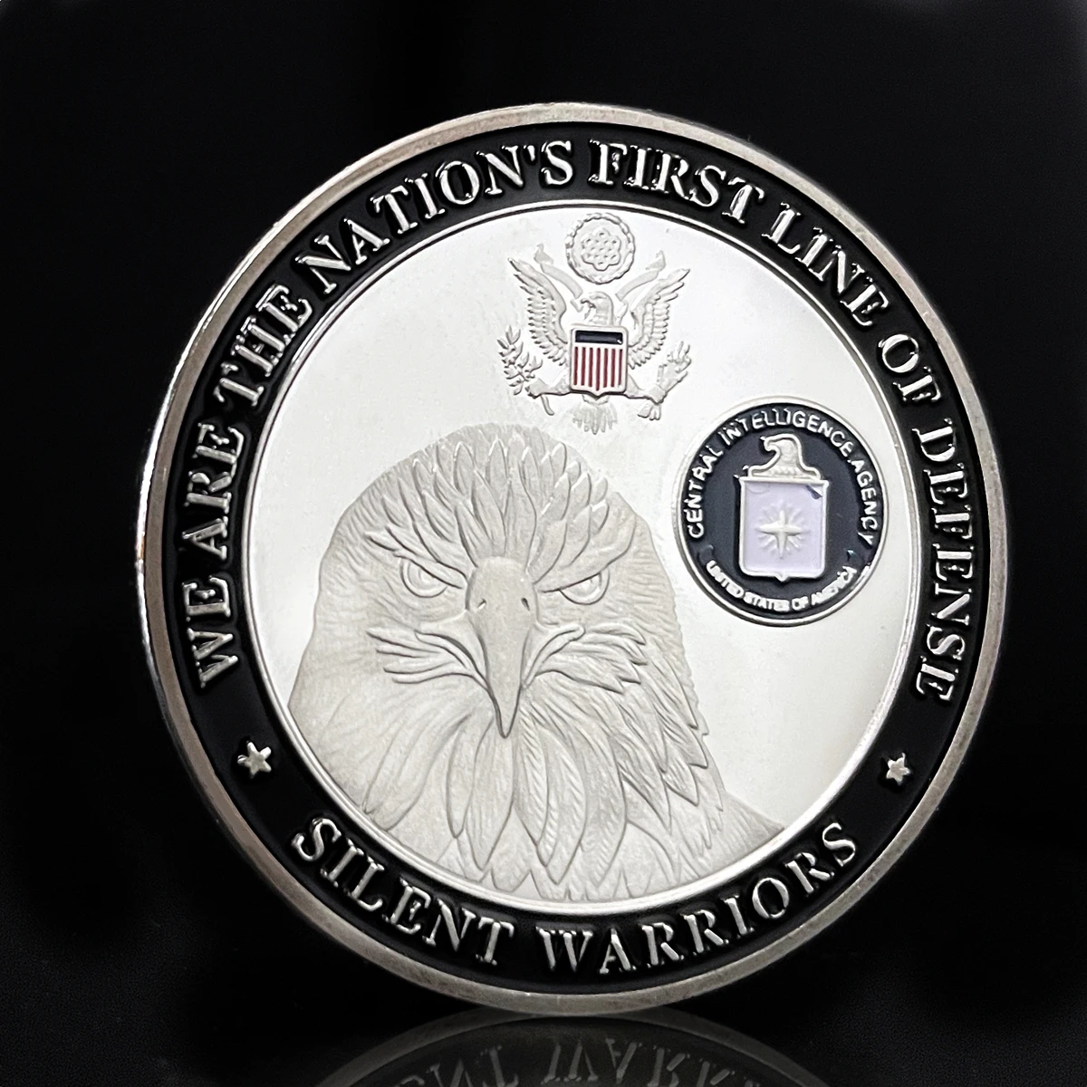 USA CIA CENTRAL INTELLIGENCE AGENCY We Are The Nation's First Line of Defense Silent Warriors Silver Plated Coin Collection Gift