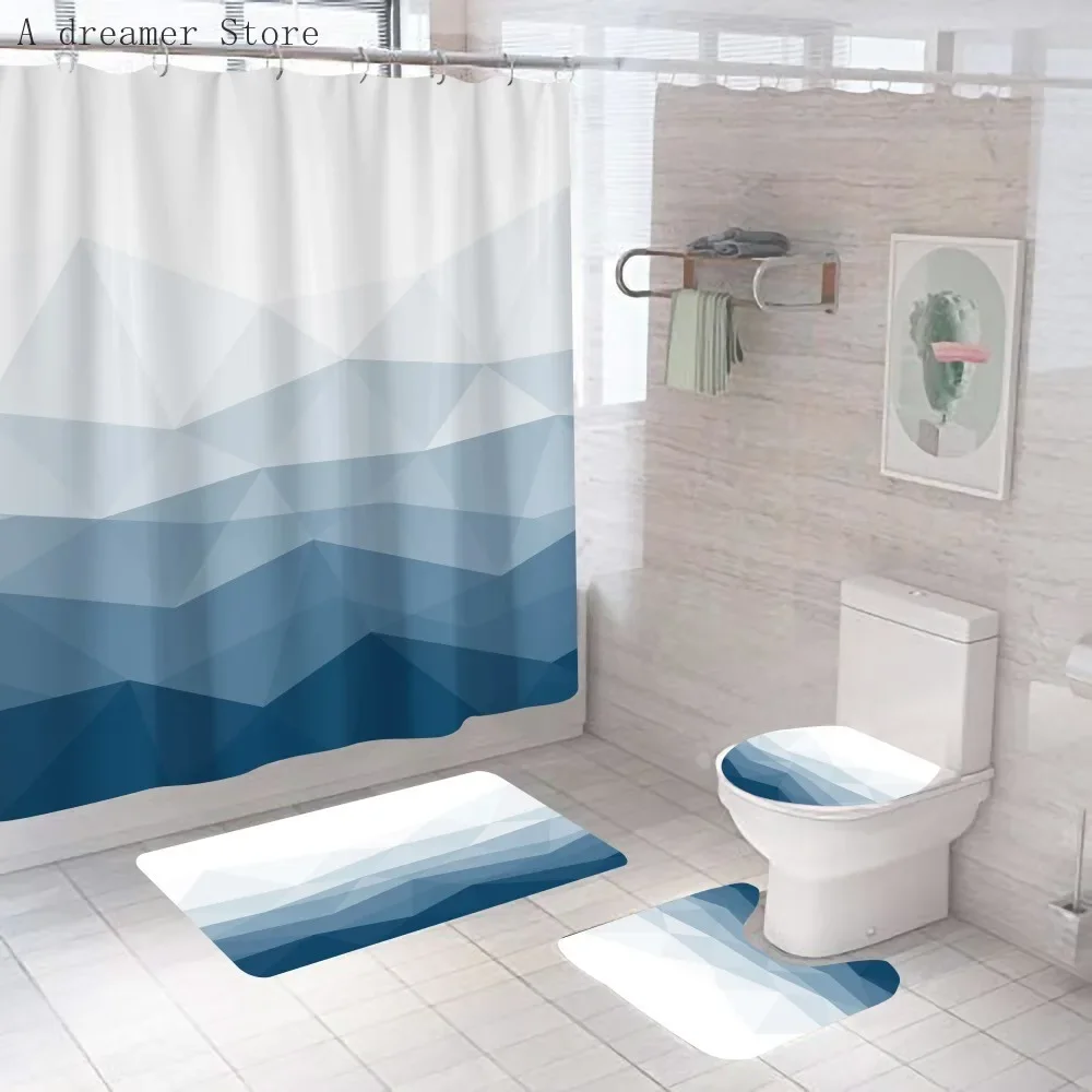 Modern Blue Gradient Stripes Shower Curtain Decor Waterproof Polyester Bath Curtains for Bathroom Mats Rugs Bathtub Home Decor