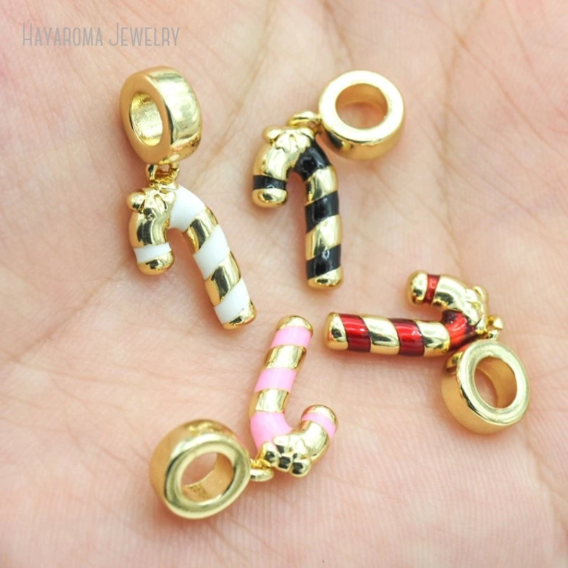 10Pcs Metal Jewelry Enamel Pendant Gold Color Walking Stick Copper Wholesale Charms