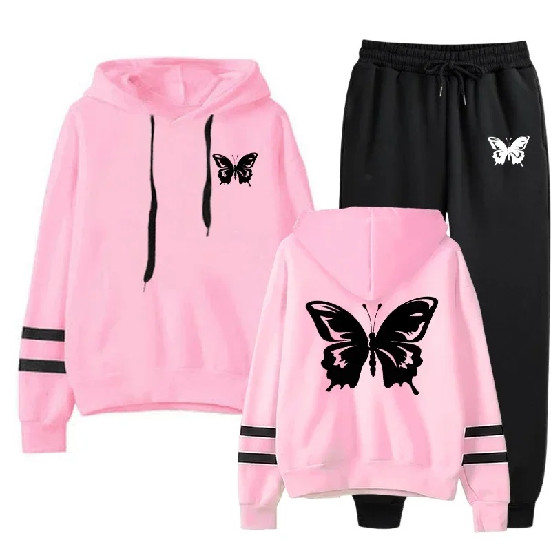 Women Tracksuit Casual Daily Hoodies Quality Single Piece Stripe Sweatshirt and Sweatpants Comfort Outdoor Jogging Autumn Winter