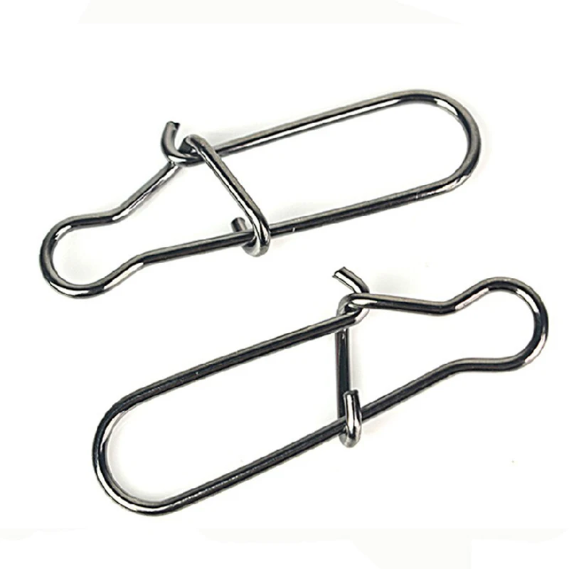 100pcs Stainless Steel Fishing Connector Fast Clip Lock Snap Swivel Solid Rings Safety Snaps Fishing Hook Tool Snap