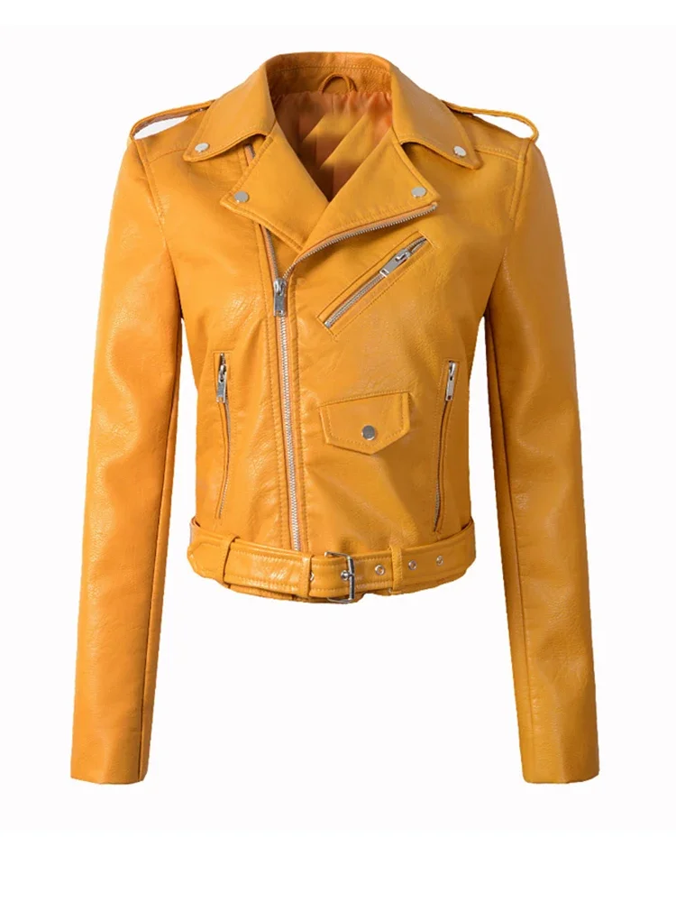 Women Faux PU Leather Jacket Casual Lady Lapel Zipper Jacket Female Motorcycle Leather Coat Jackets for Women Coat