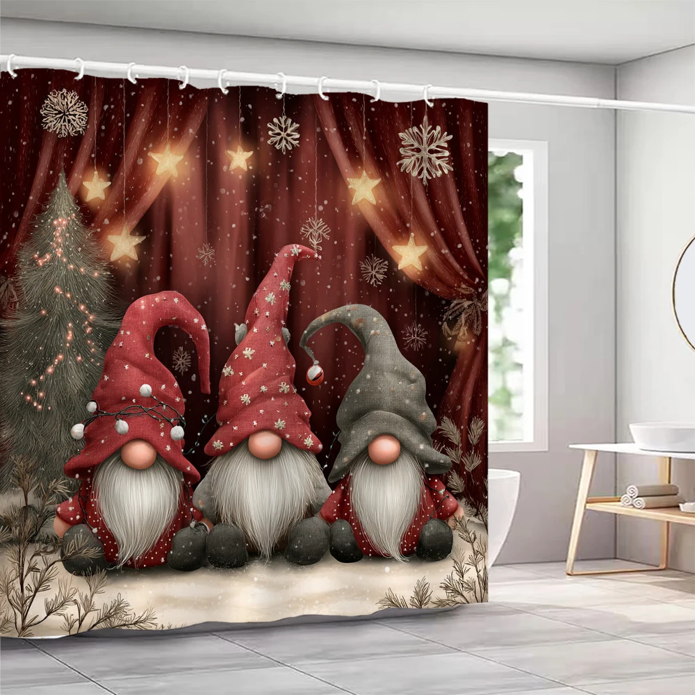 

Merry Christmas Shower Curtain with Hooks Cartoon cute elf Elf Santa Claus Shower Curtain home for Christmas decoration Curtain