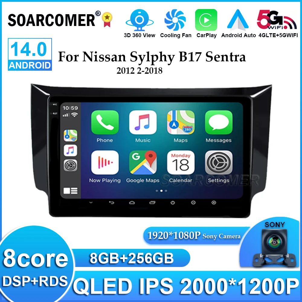 

Wireless CarPlay Android Auto Radio For Nissan Sylphy B17 Sentra 2012-2017 Car Android 14 Multimedia GPS Navigation Autoradio