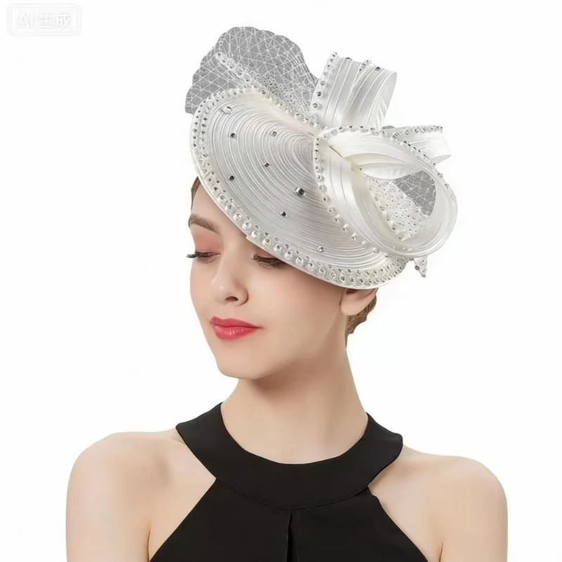 New Design Veil Netting Pearls Fascinator Hat Quality Party Derby Church Hat Ladies Wedding Hat for Women Dance Daily Decoration