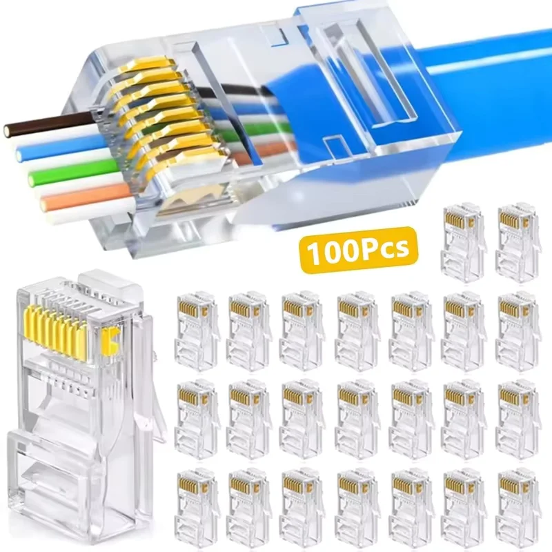100pcs Pass Through RJ45 Cat6/Cat5e Shielded Connectors Crystal End 8P8C Crimp UTP Standard Ethernet Network Modular Plug For PC