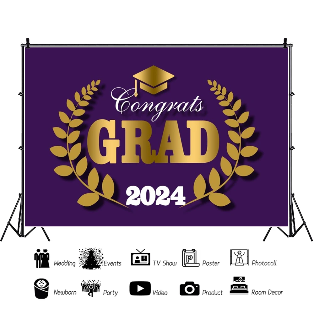 ฉากหลังสำเร็จการศึกษาสีดำทองตกแต่งขอแสดงความยินดีกับ BANNER wisuda ผ้าพื้นหลังสำหรับบูธภาพถ่ายงานเลี้ยงของโรงเรียน