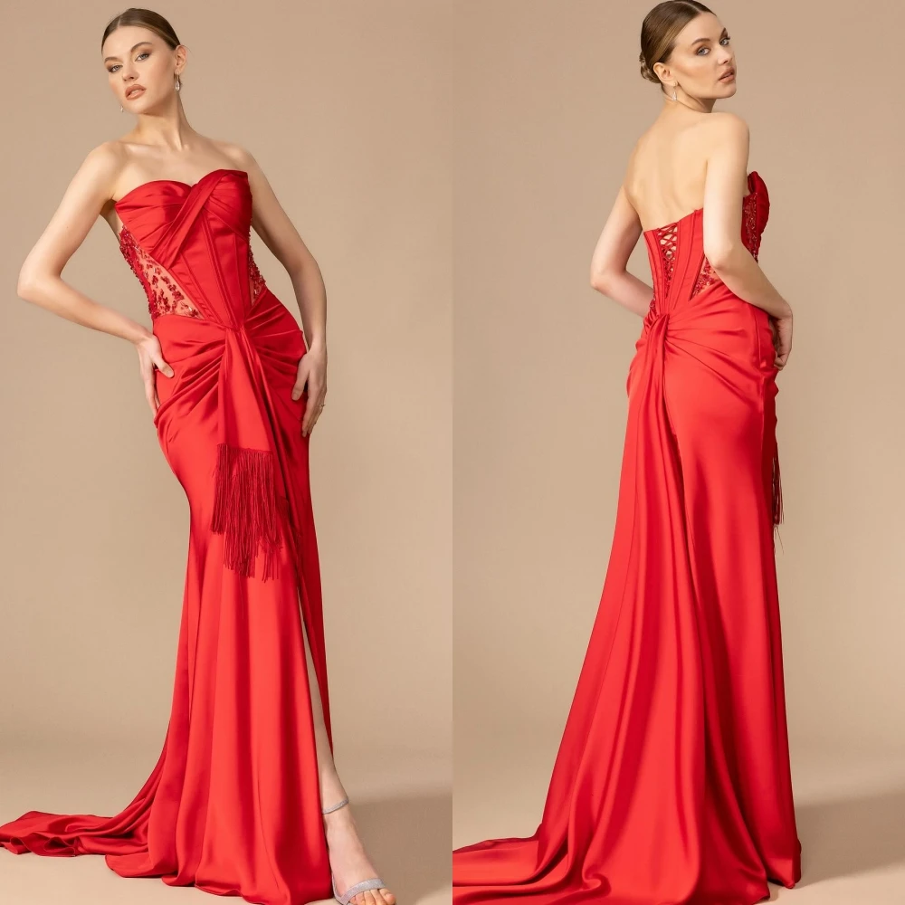 

Jersey Applique Sequined Formal Evening Trumpet Strapless Bespoke Occasion Gown Long Dresses