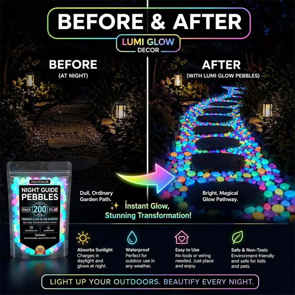 Decorative Glowing Aquarium Stones Aquarium Glow Pebbles Resin Glow-in-the-dark Pebbles Garden Stones Decorative Aquarium Rocks