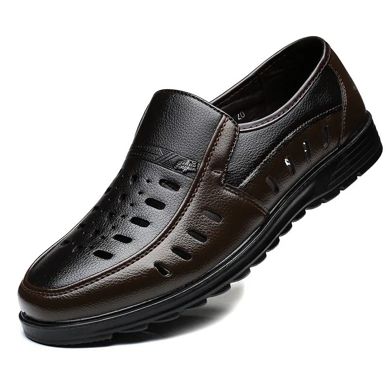 Sandalias de hombre 2021, nuevos zapatos de verano, zapatos informales de negocios con ventilación de cuero genuino para hombre, sandalias de marca para hombre, negro y marrón 789