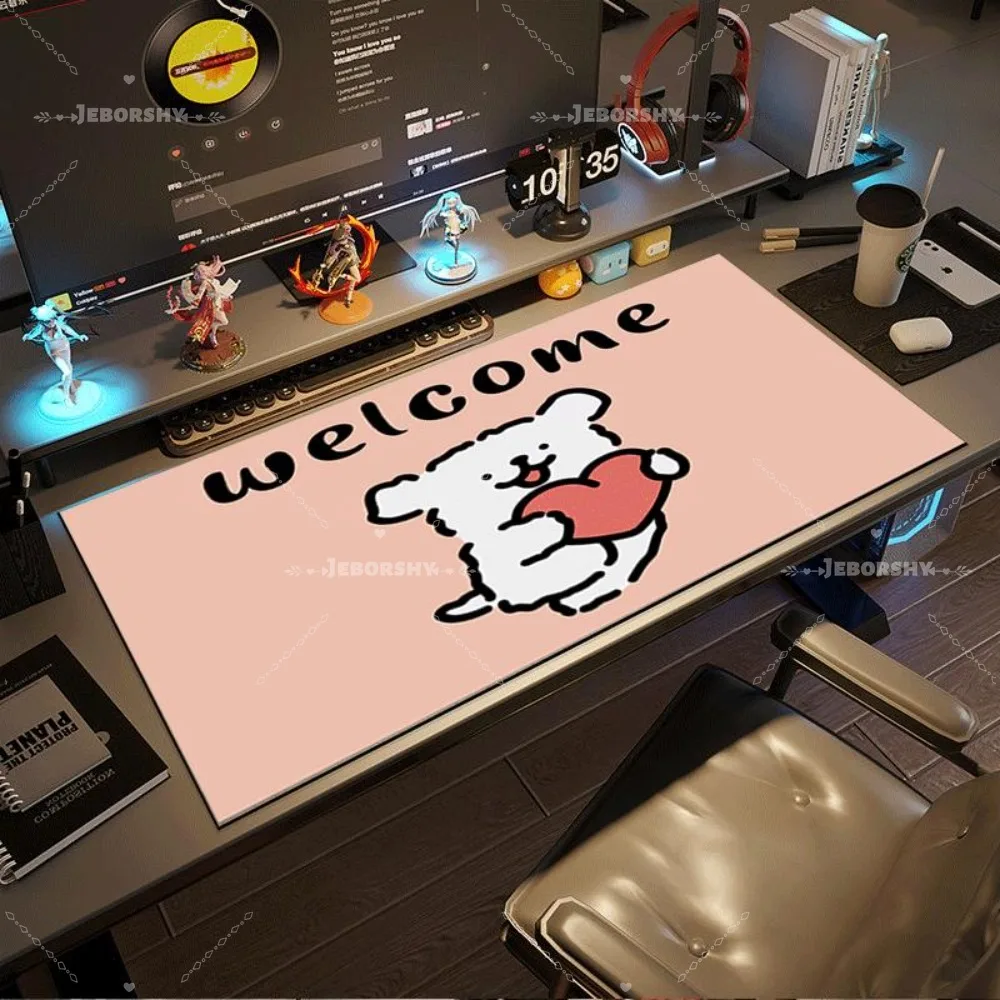 

Soft Pink Puppy Gaming Mouse Pad, Non-Slip Extended Desk Mat with "Welcome" Text, Perfect Birthday Gift Idea