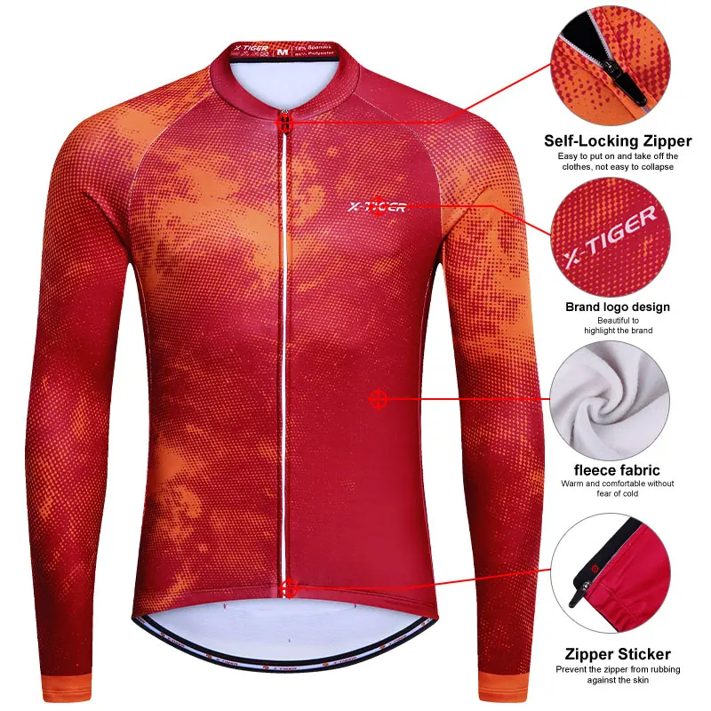 X-TIGER Thermal Fleece Cycling Set Winter Long Sleeve MTB Racing Bike Jersey Suit For Men Bib Pants Set Cycling Clothing