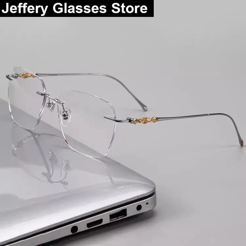 2025 Fashion Polygon Rimless Glasses Frame Men Women Titanium Ultra-Light Brand Design Vintage Big Face Eyeglasses Eyeware Gafas