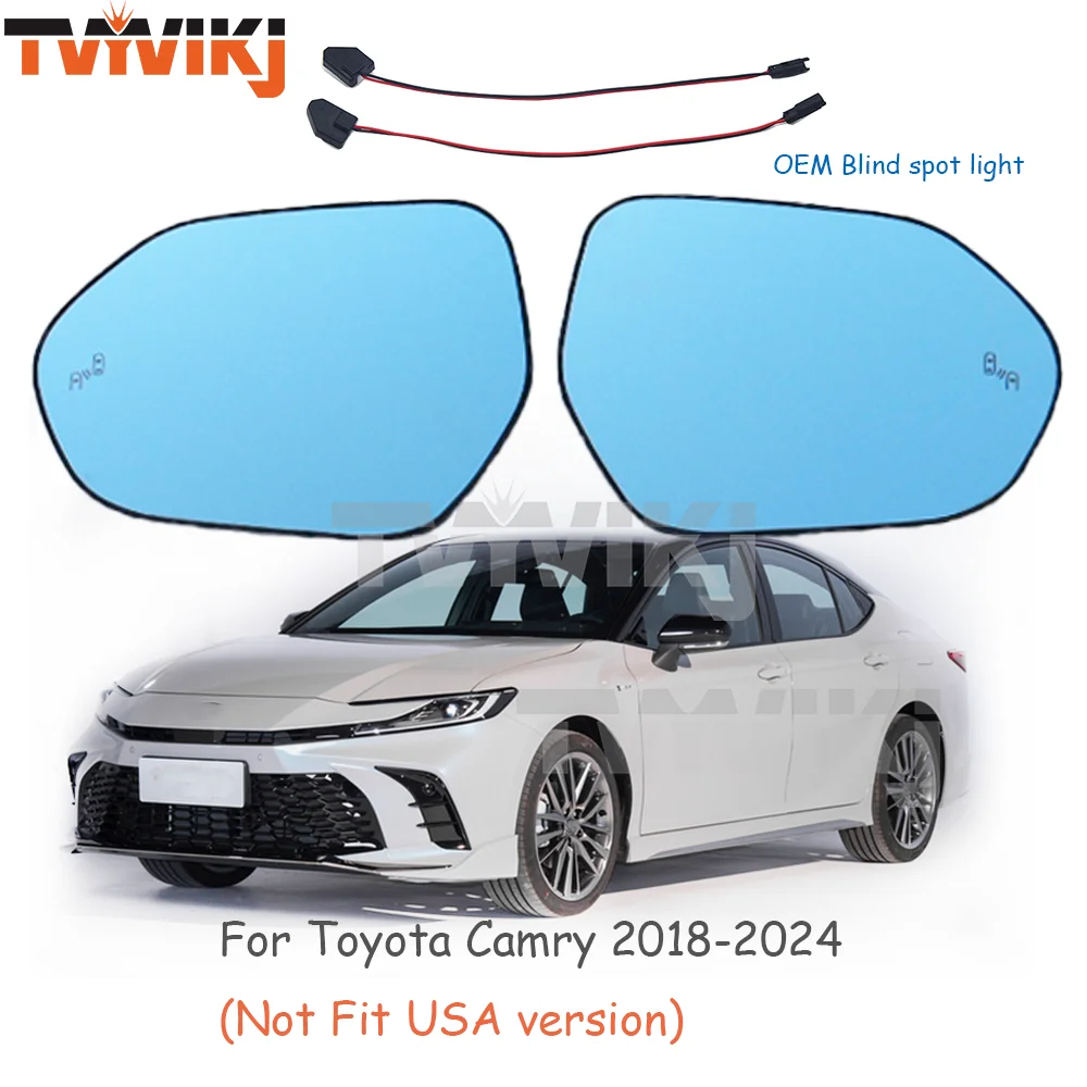 1 pair Side Rearview Mirror Blue Glass Lens with blind spot light For Toyota Camry 2018-2024 not fit USA version anti glare