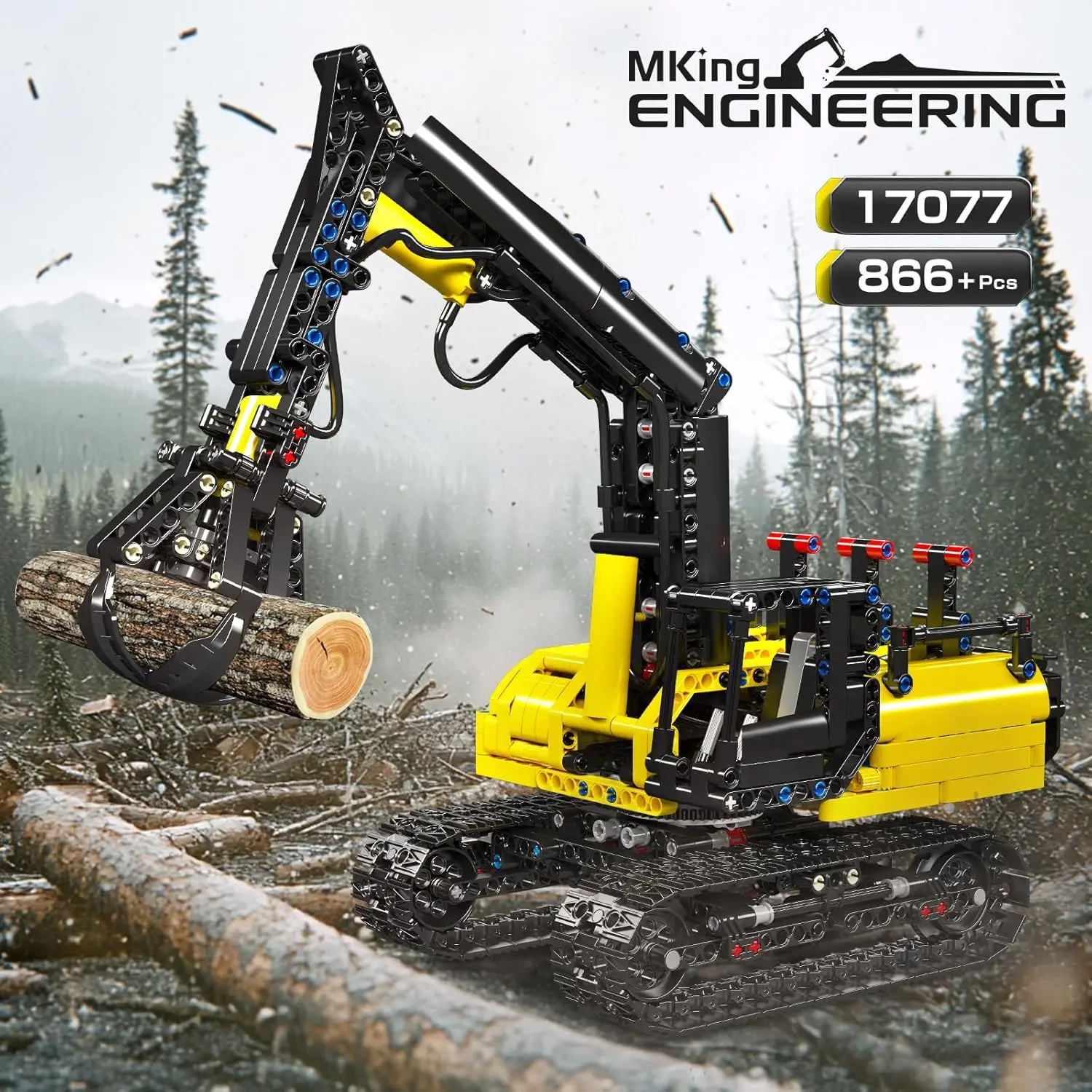 Mould King 17077 Hydraulischer Holzgriffper-Modellbausatz – Baustaruck mit Luftpumpe, Materialhandler, STEM-Spielzeug für Kinder