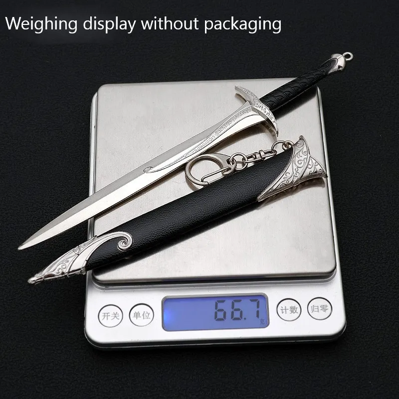 18 cm Sting Zwaard Klossen Bilbo Baggins Middeleeuwse Randapparatuur Ongesneden Metalen Samurai Zwaard Wapen Model Sleutelhangers Ornamenten Gift Speelgoed