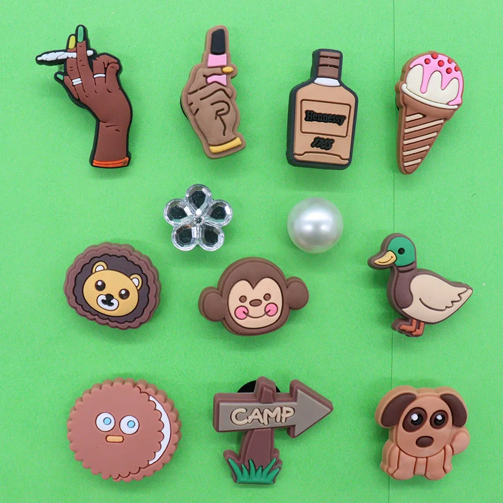 1-12pcs PVC Garden Shoe Accessories Brown Lion Monkey Duck Dog Shoes Charms Sandals Decoration Fit Boys Girls Party Present