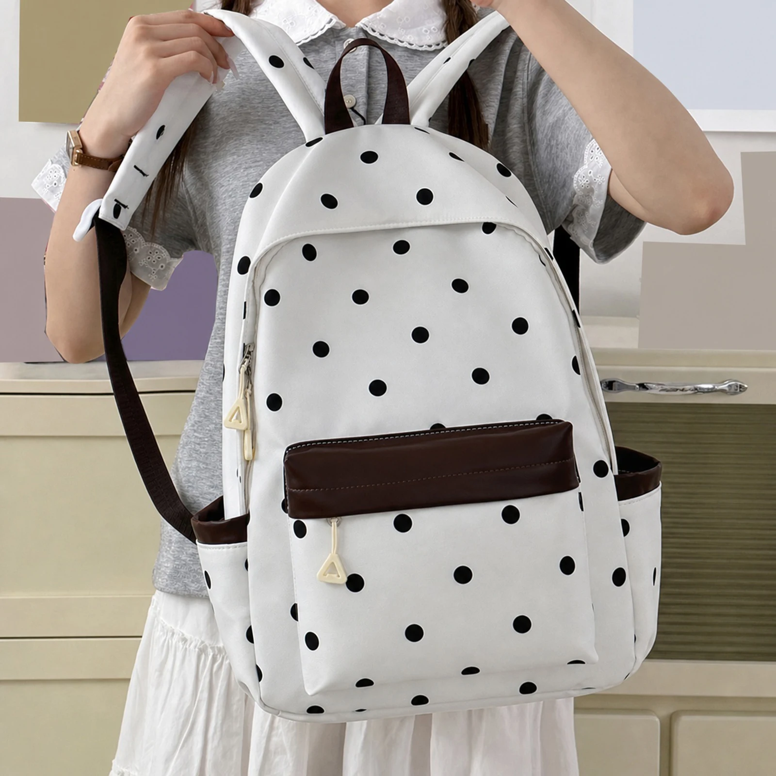 Polka Dot Aesthetic Preppy Backpack Kawaii Sweet Travel Rucksack Travel Casual Daypack for Elementary & Middle Girl Students