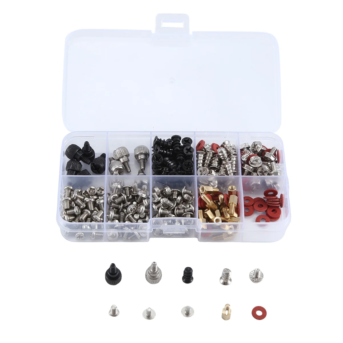 280PCS Computer Screw Standoffs Kit M3.5 M5 DIY Motherboard Mount Screw PC Case Fan Screws Hard Drive Red Washers