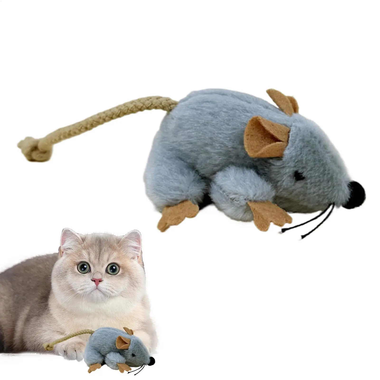 Cat Mouse Toy Interactive Moving Tail Plush Cat Chew Toy Squeaky Imitation Mice Bite Resistant Built-in Sound Stuffed Cat Toy