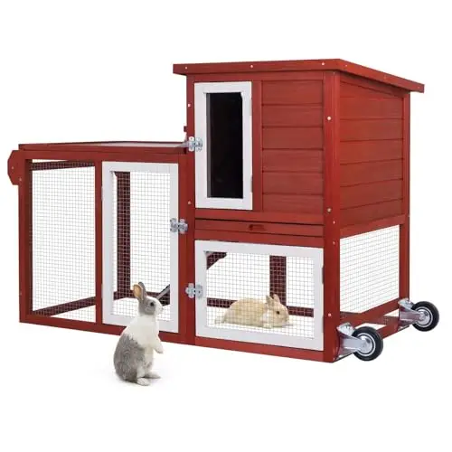 Rabbit Hutch Indoor Outdoor Bunny Cage Small Chicken Coop Asphalt Roof