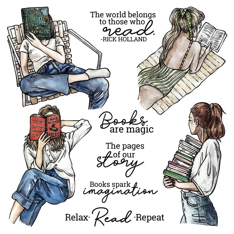 

Reading Books Girls Holiday Life Cutting Dies Clear Stamps DIY Scrapbooking Metal Dies Silicone Stamps For Card Decor