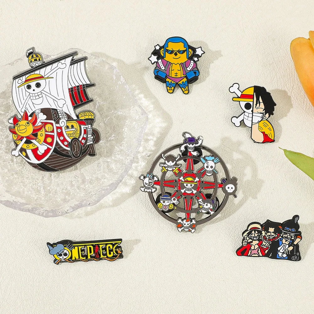 6pcs Cartoon Pirate Ship Brooch Anime Metal Enamel Pins Clothing Bag Lapel Badge Gift for Fans Friends Accessories
