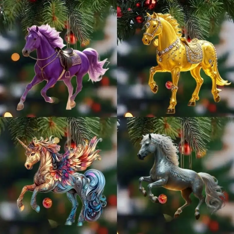 

1Pc Exquisite 2D Acrylic Horse Pendant - Car Rearview Mirror Backpack Charm for Christmas Tree New Year Party Hanging Decor