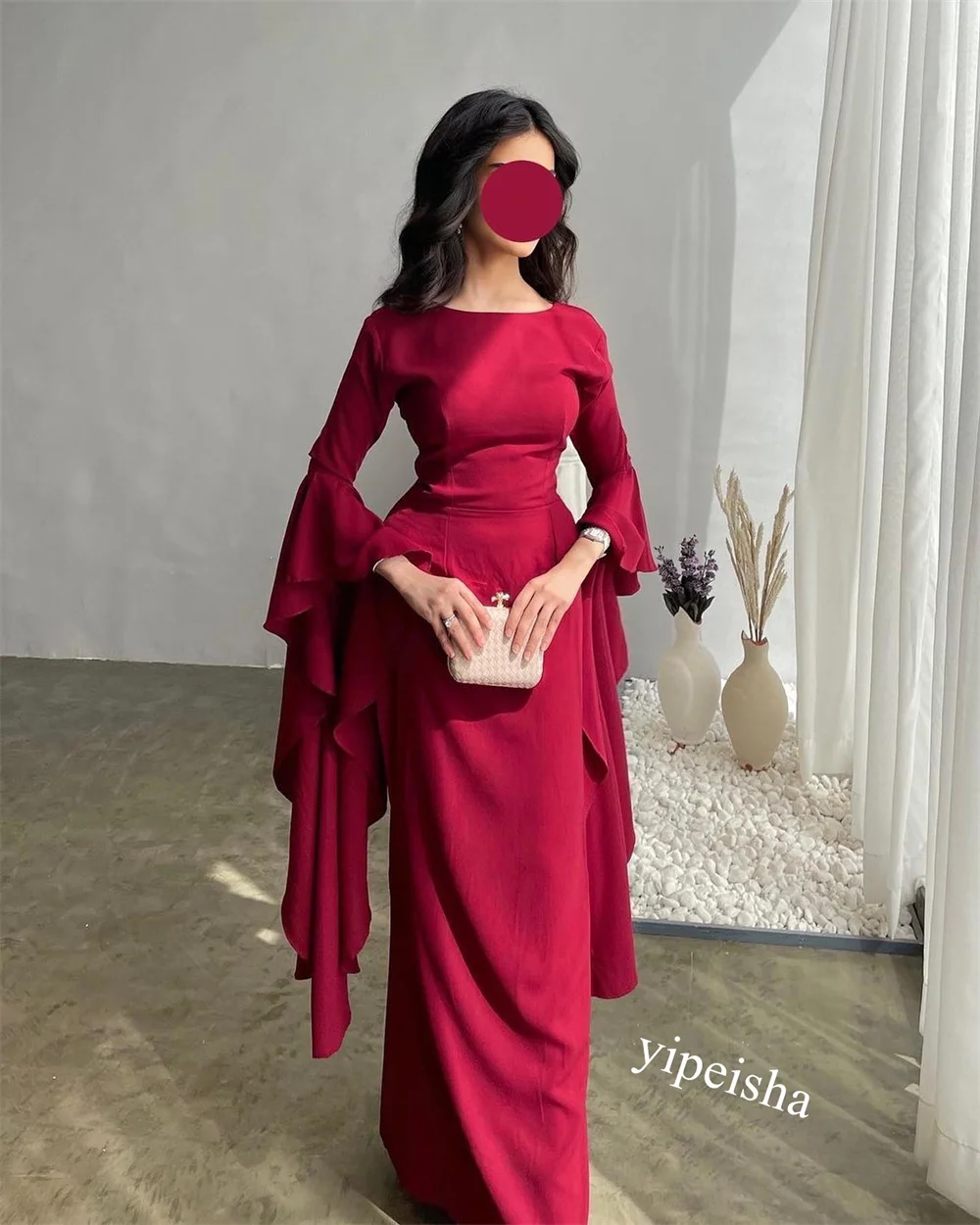 Jiayigong-vestido Midi con volantes para mujer, traje de cuello redondo, Jersey exquisito de alta calidad, línea A, vestidos a medida para ocasiones de regreso a casa