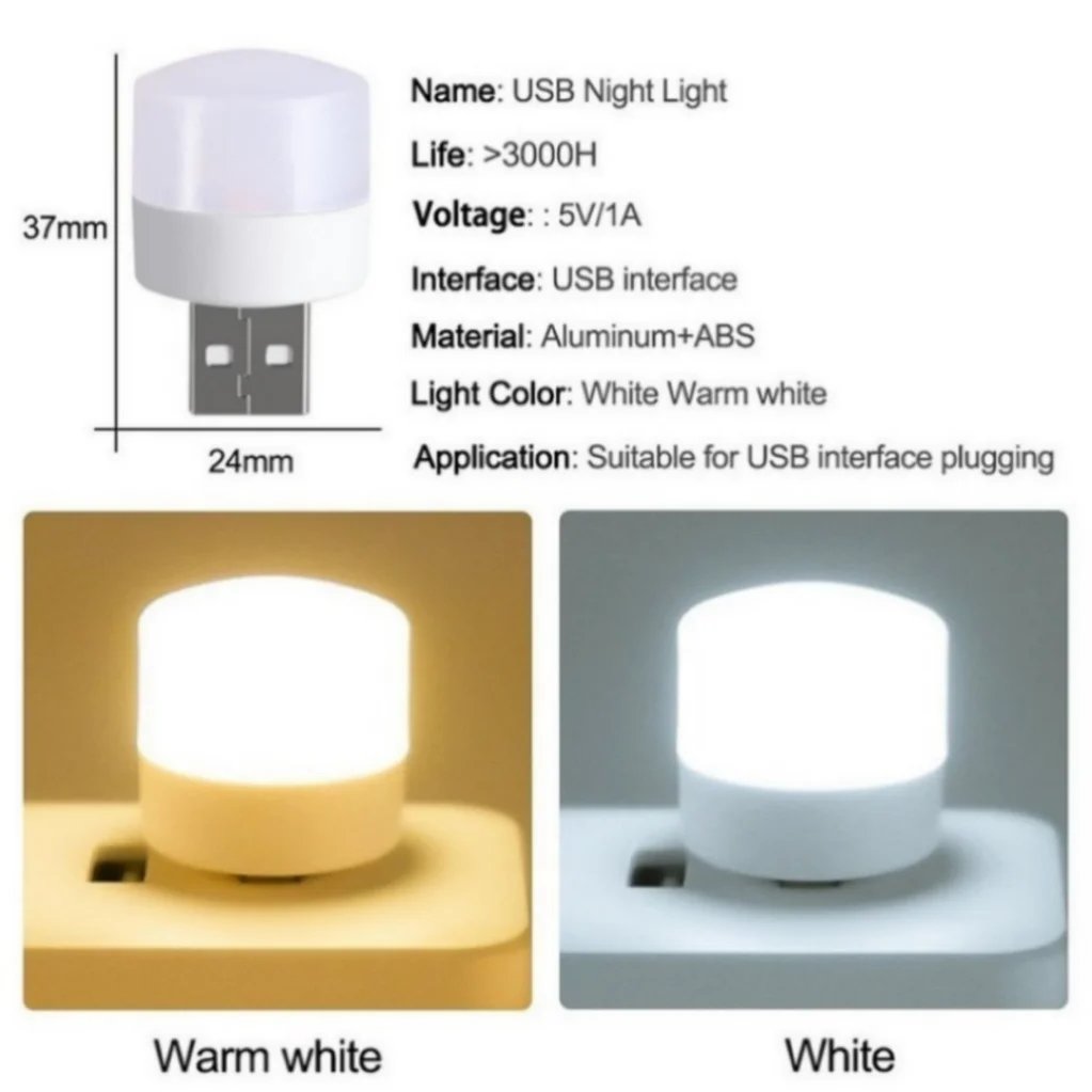 3 PCS USB Night Light LED Night Light USB Book Lights Reading Eye Protection Lamps Small Round Power Bank Charging USB Plug Lamp