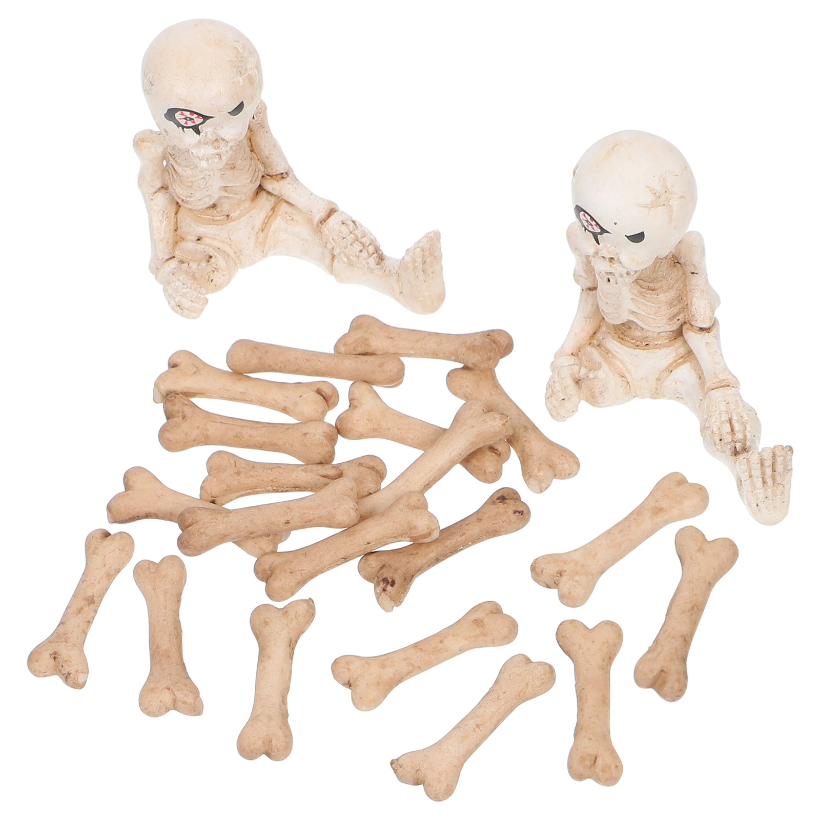 

22pcs Mini Figurines Halloween Decorations Bone Shape Small Skeletons Craft Haunted House Accessories Graveyard Decor