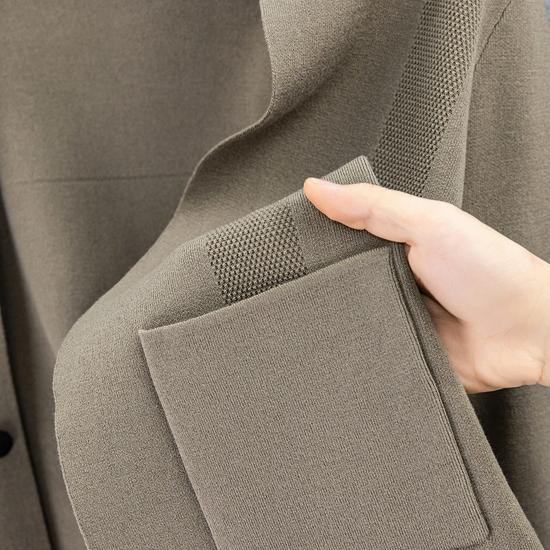 Men's Fashion Knitted Cardigan Long Sleeve Thickened Lapel Button down Pocket Solid Color Autumn Winter Trend Casual Men's Wear