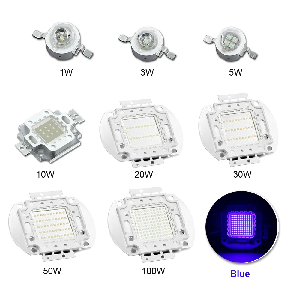 

High Power Royal Blue SMD Led Chip Lamp Bulb 3W 5W 10W 20W 30W 50W 100W 445nm Blue 460nm COB led Beads