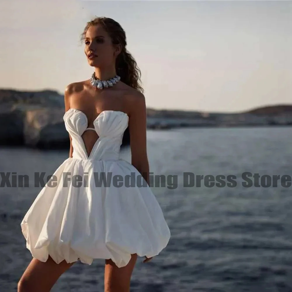 Simple Off the Shoulder Soft Satin Mermaid Short Sweet Fluffy Wedding Dresses 2023 Sexy Bridal Marriage Pretty Sleeveless Gowns