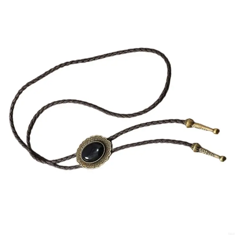 

50L Vintage Metal Bird Stone Cowboy Hat Bolo Галстук западный панк из искусственного кожа веревочной галстук