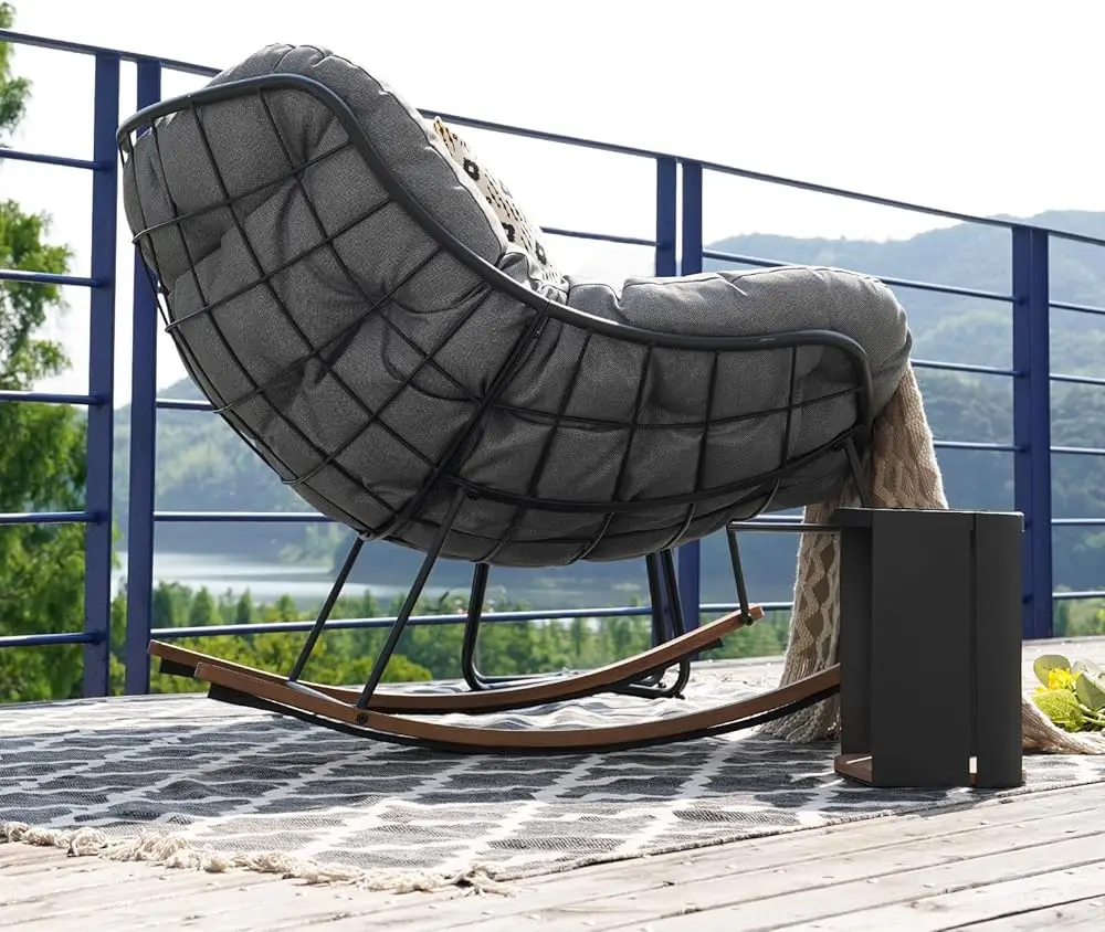 

Outdoor Rocking Chair, E-Coated Modern Cozy Lounge Rocker Chair Cushion Balcony Porch Patio, Grand Patio Outdoor Rocking Chair